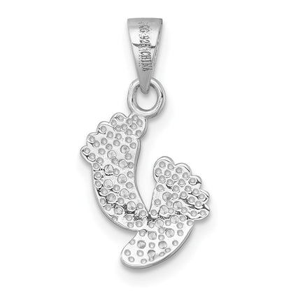 Sterling Silver Rhodium-Plated Polished CZ Footprints Pendant