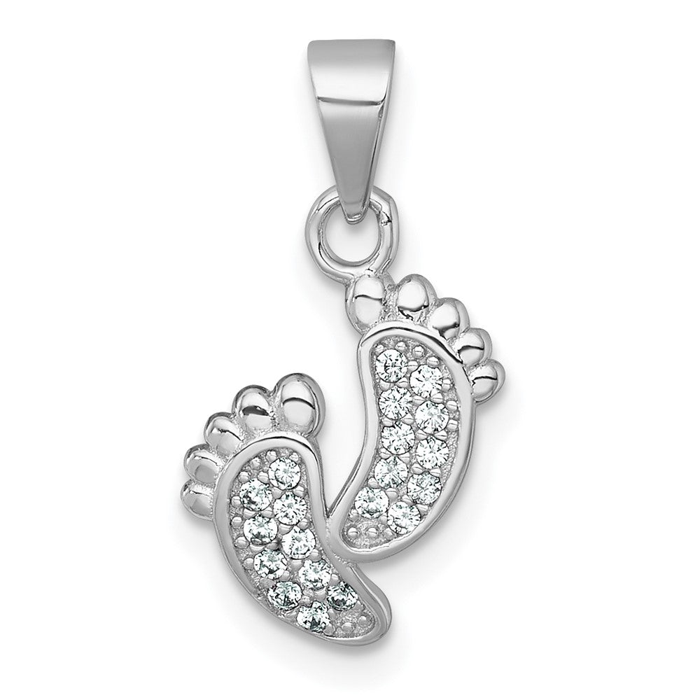 Sterling Silver Rhodium-Plated Polished CZ Footprints Pendant