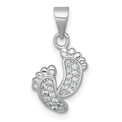 Sterling Silver Rhodium-Plated Polished CZ Footprints Pendant