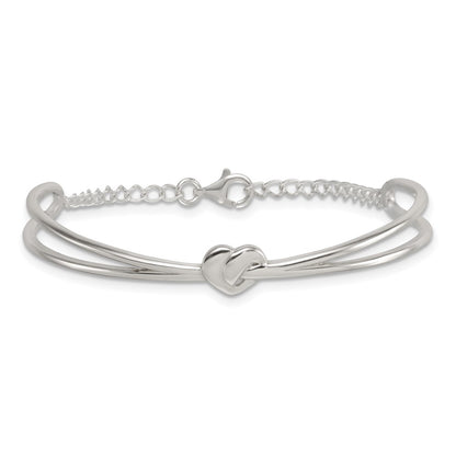 Sterling Silver Polished Heart Children's Cuff Bangle Bracelet