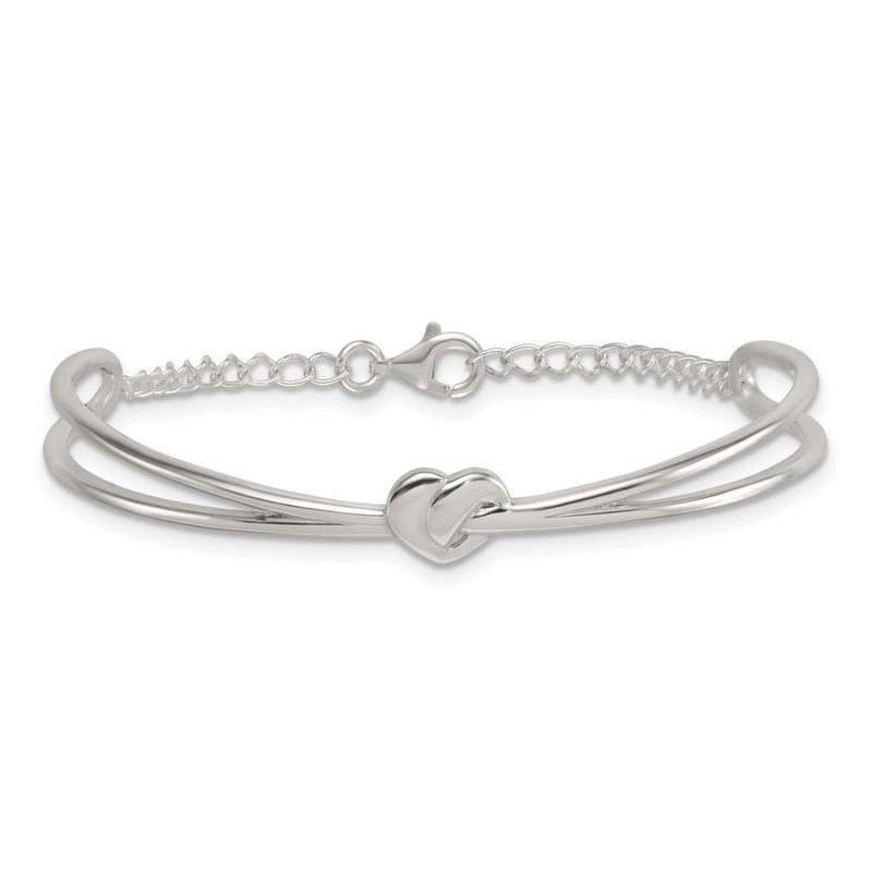 Sterling Silver Polished Heart Children's Cuff Bangle Bracelet