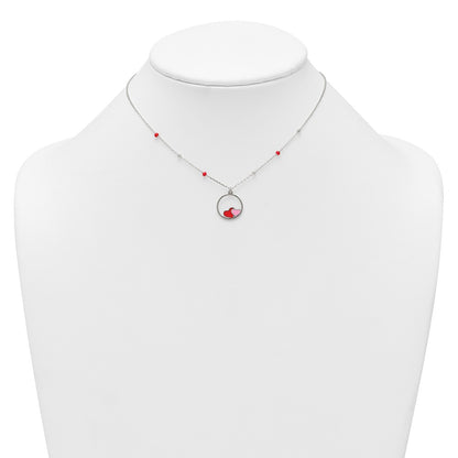 Sterling Silver Polished Beaded Enamel Hearts Circle Children's Necklace