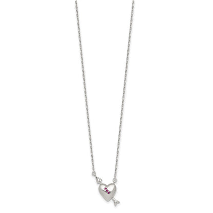 Sterling Silver Pink and White CZ Heart and Arrow W/ 2in Ext Necklace