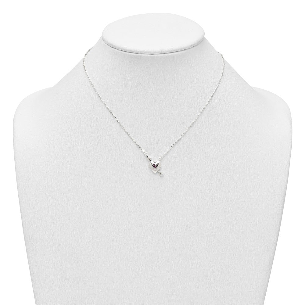 Sterling Silver Pink and White CZ Heart and Arrow W/ 2in Ext Necklace