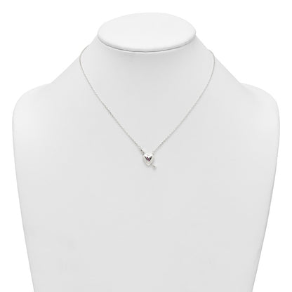 Sterling Silver Pink and White CZ Heart and Arrow W/ 2in Ext Necklace