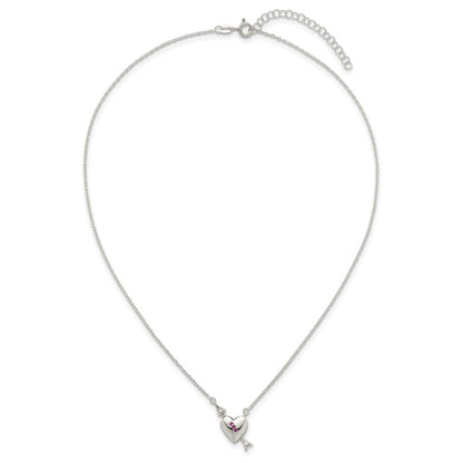 Sterling Silver Pink and White CZ Heart and Arrow W/ 2in Ext Necklace