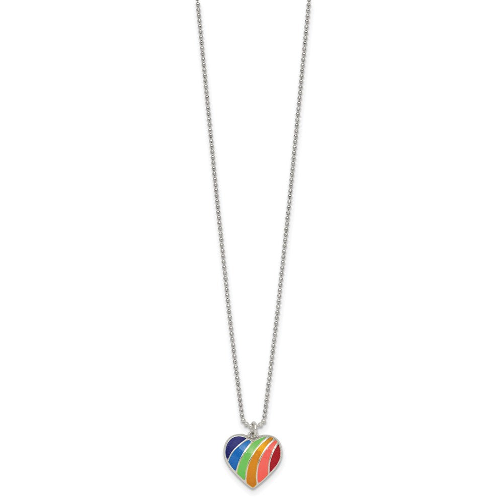 Sterling Silver Polished Multicolor Enamel Heart Necklace