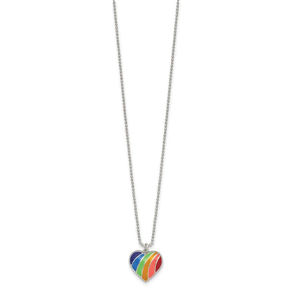 Sterling Silver Polished Multicolor Enamel Heart Necklace