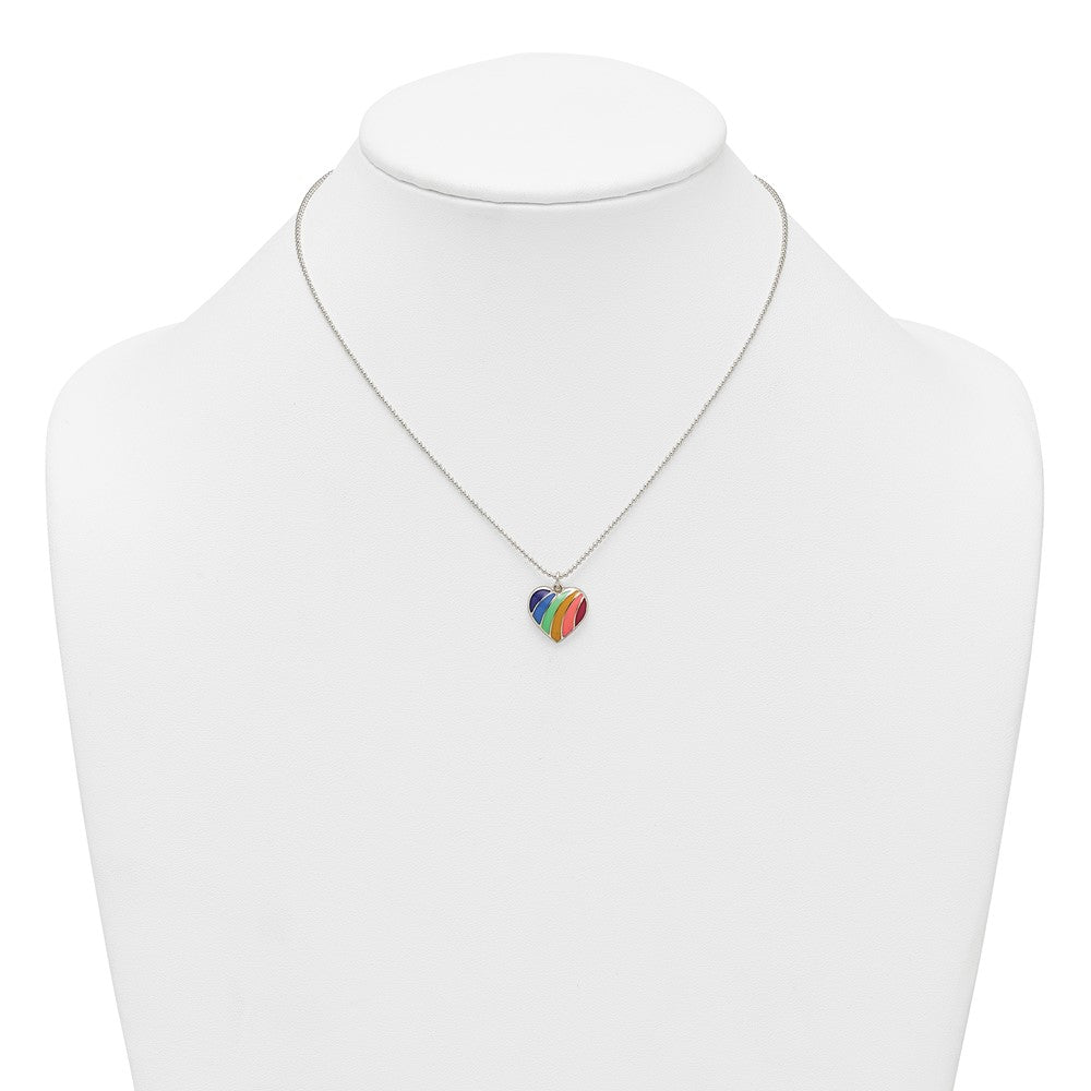 Sterling Silver Polished Multicolor Enamel Heart Necklace