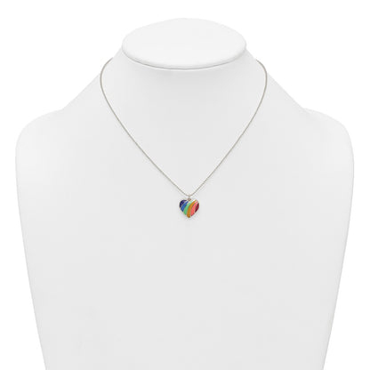 Sterling Silver Polished Multicolor Enamel Heart Necklace