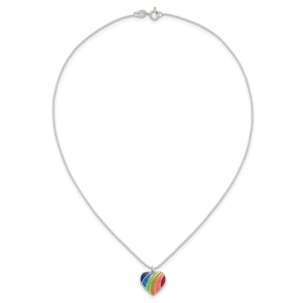Sterling Silver Polished Multicolor Enamel Heart Necklace