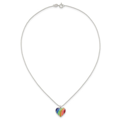 Sterling Silver Polished Multicolor Enamel Heart Necklace