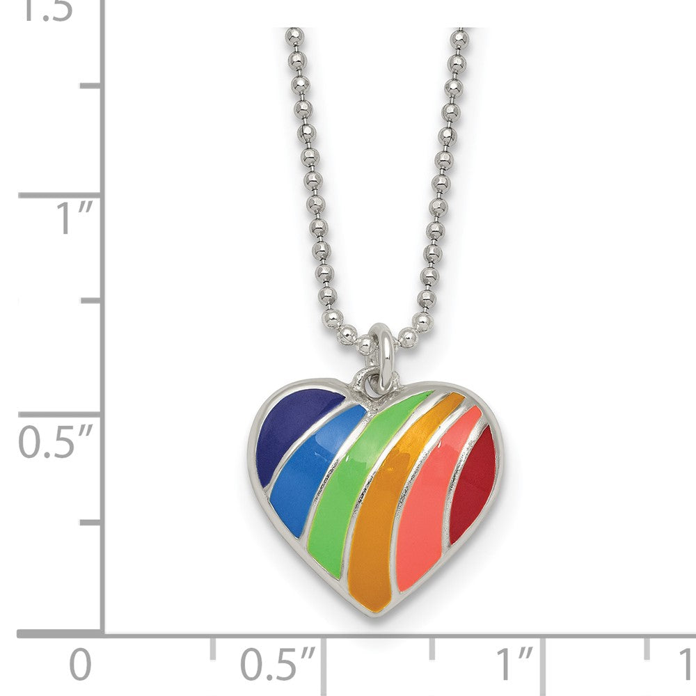 Sterling Silver Polished Multicolor Enamel Heart Necklace