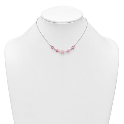 Sterling Silver Glass Butterfly and Enameled Flowers Children's Necklace