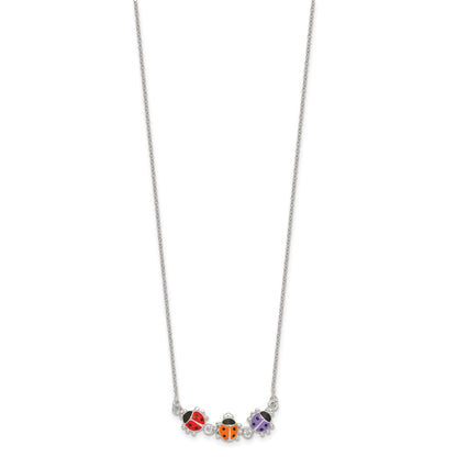 Sterling Silver CZ and Enameled Multicolor Lady Bugs Children's Necklace
