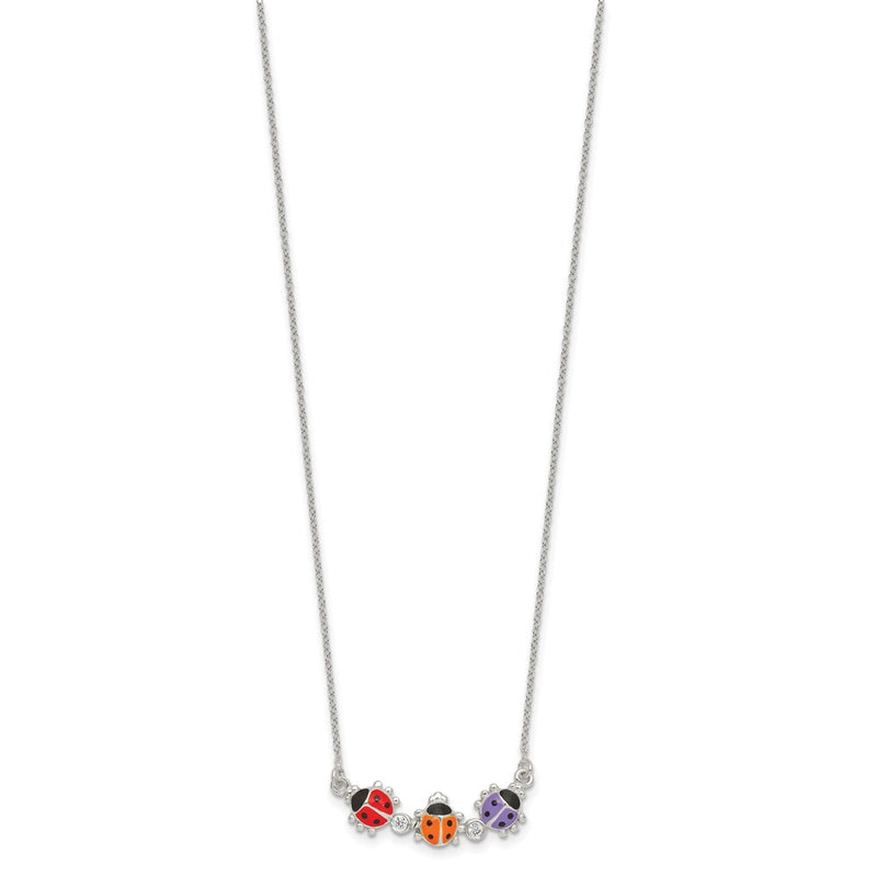 Sterling Silver CZ and Enameled Multicolor Lady Bugs Children's Necklace