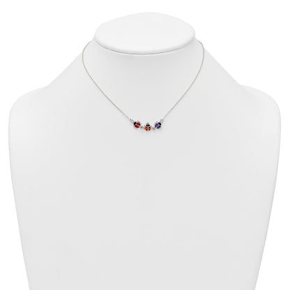 Sterling Silver CZ and Enameled Multicolor Lady Bugs Children's Necklace