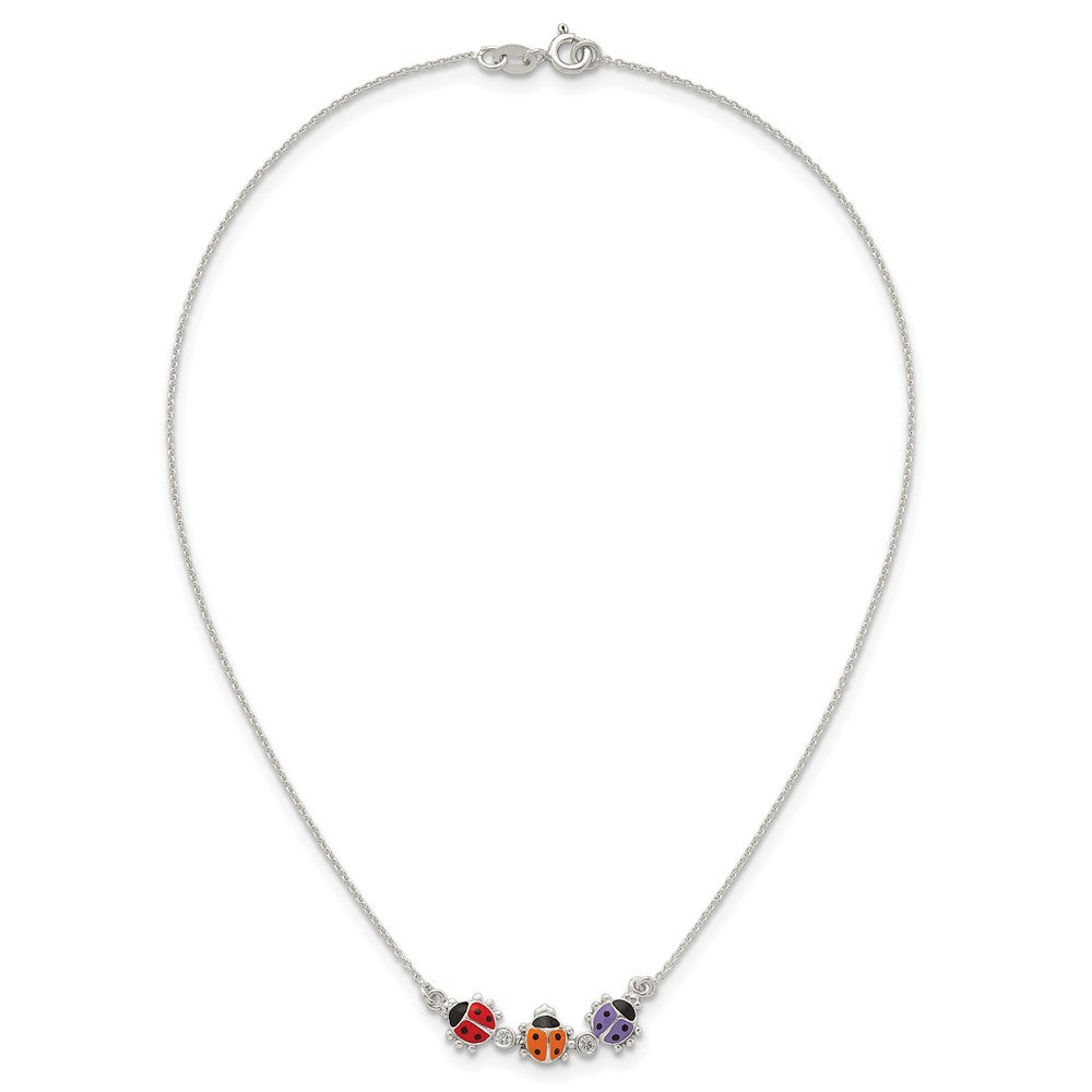 Sterling Silver CZ and Enameled Multicolor Lady Bugs Children's Necklace