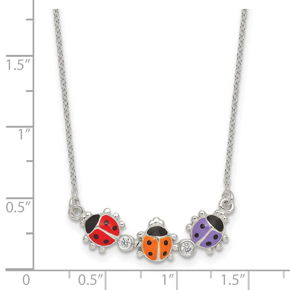 Sterling Silver CZ and Enameled Multicolor Lady Bugs Children's Necklace