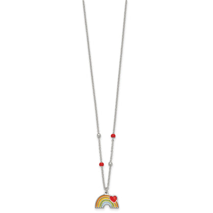 Sterling Silver Beaded Enameled Heart Rainbow Children's Necklace