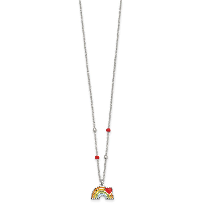 Sterling Silver Beaded Enameled Heart Rainbow Children's Necklace