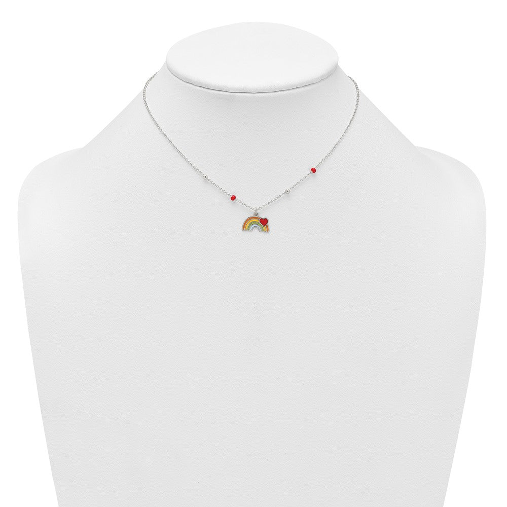 Sterling Silver Beaded Enameled Heart Rainbow Children's Necklace