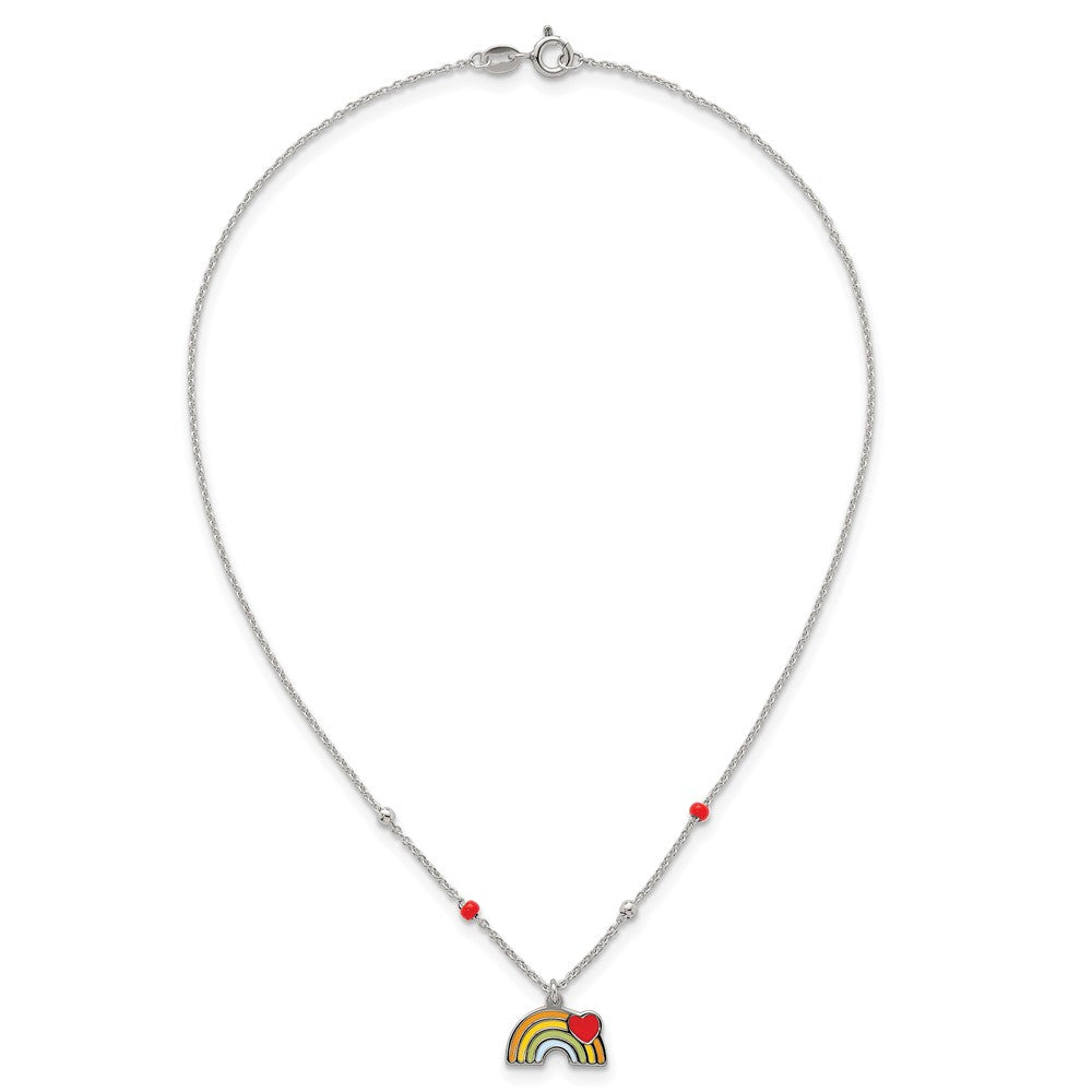 Sterling Silver Beaded Enameled Heart Rainbow Children's Necklace
