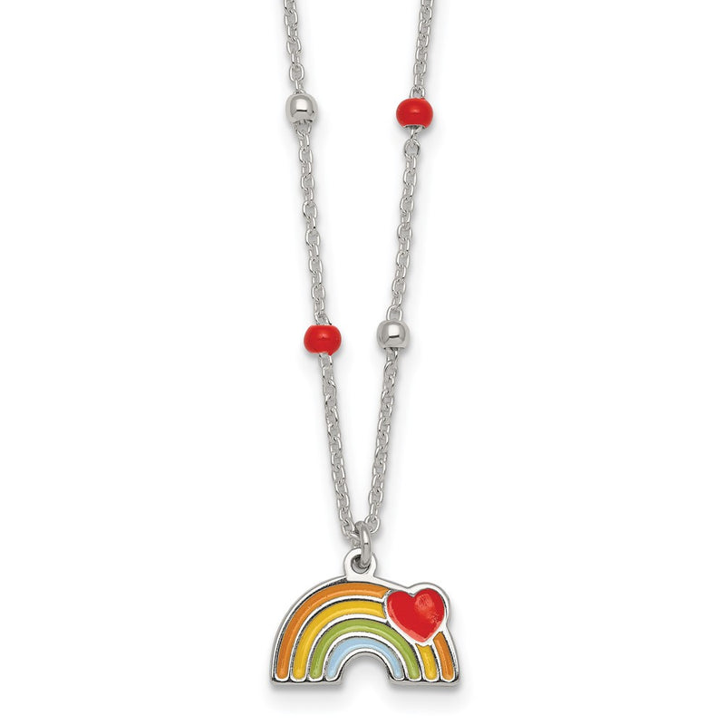 Sterling Silver Beaded Enameled Heart Rainbow Children's Necklace
