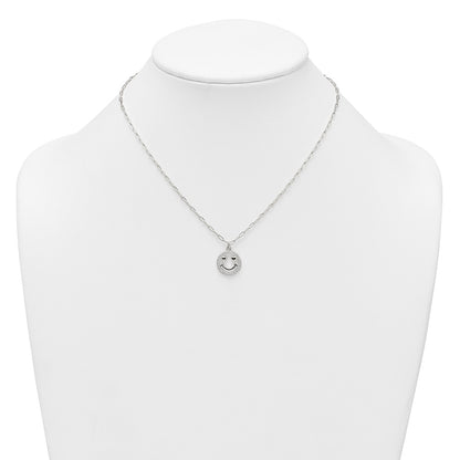 Sterling Silver Polished CZ Heart Eyes Smiley Face Necklace