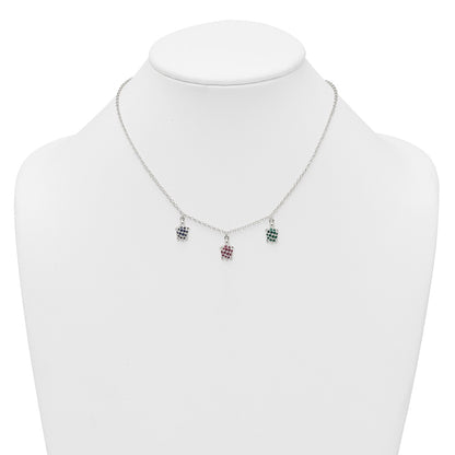 Sterling Silver Polished Green Red and Blue Nano Crystal Turtles Necklace