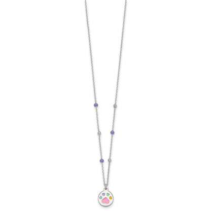 Sterling Silver Beaded Enameled Heart Pawprint Children's Necklace
