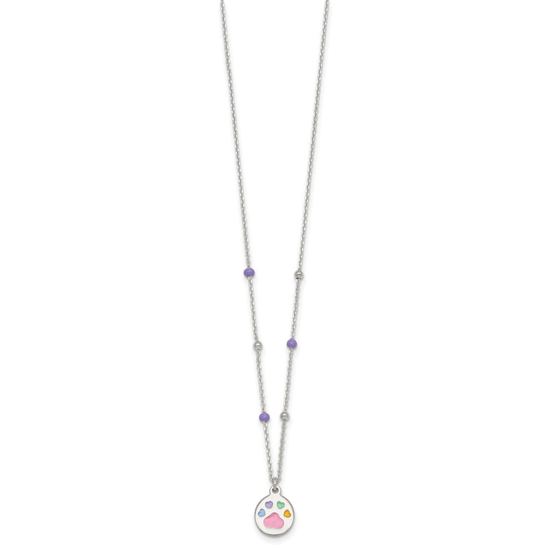 Sterling Silver Beaded Enameled Heart Pawprint Children's Necklace
