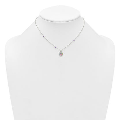 Sterling Silver Beaded Enameled Heart Pawprint Children's Necklace