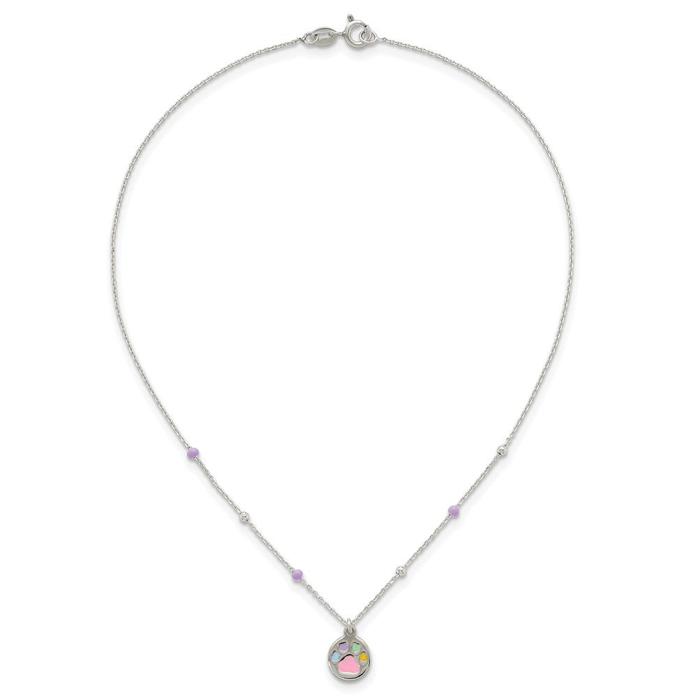 Sterling Silver Beaded Enameled Heart Pawprint Children's Necklace