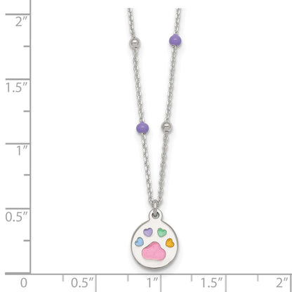 Sterling Silver Beaded Enameled Heart Pawprint Children's Necklace