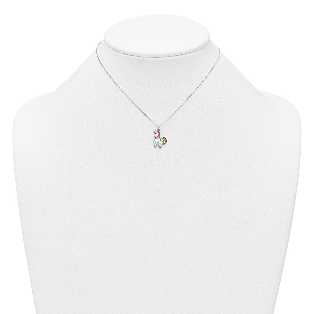 Sterling Silver Polished Enameled Unicorn Children's Necklace