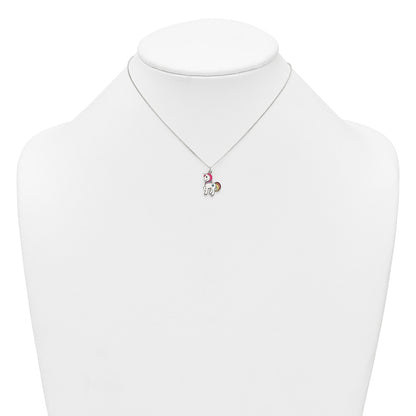Sterling Silver Polished Enameled Unicorn Children's Necklace