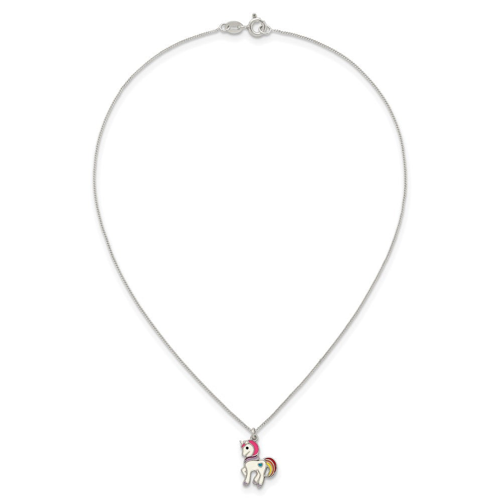 Sterling Silver Polished Enameled Unicorn Children's Necklace
