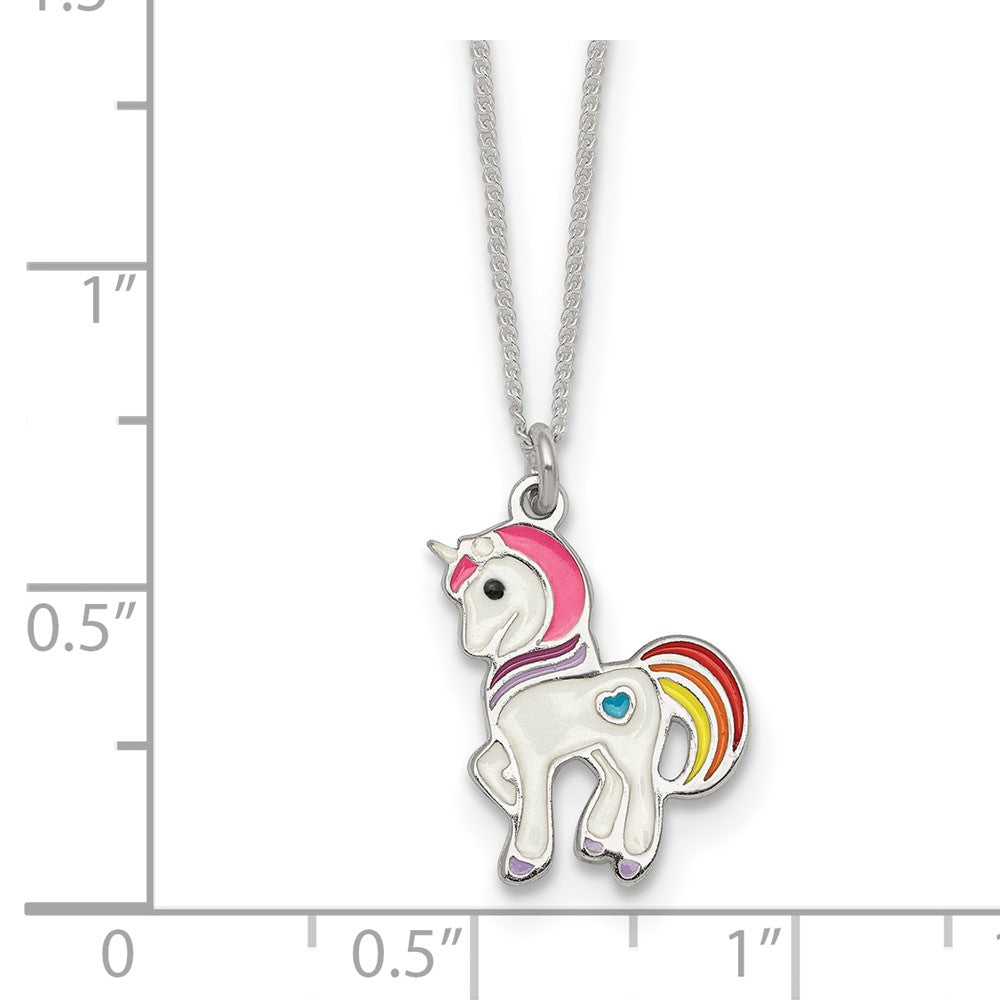 Sterling Silver Polished Enameled Unicorn Children's Necklace