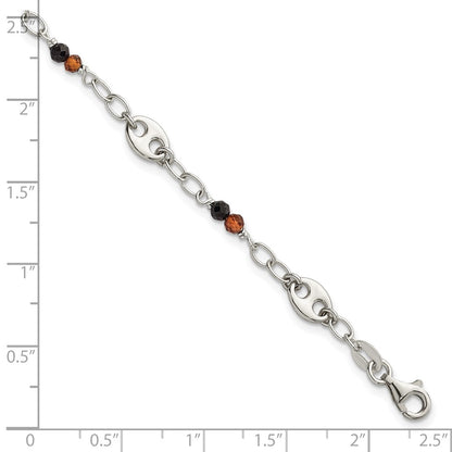 Sterling Silver Polished Garnet and Spinel Puffed Mariner Link Bracelet