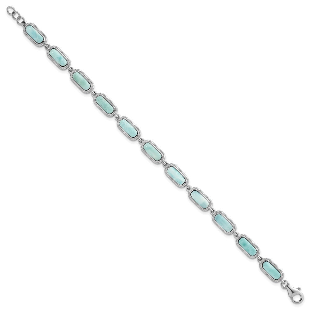 Sterling Silver Rhodium Plated Polished Larimar 7.5in w/.25in Ext Bracelet