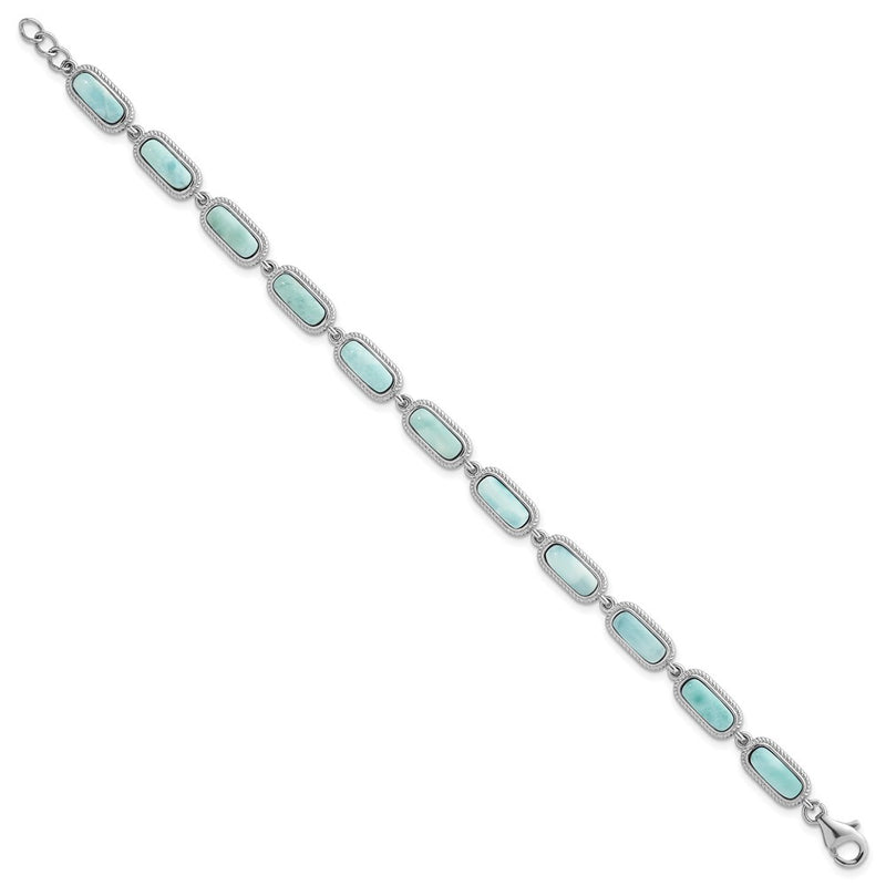 Sterling Silver Rhodium Plated Polished Larimar 7.5in w/.25in Ext Bracelet