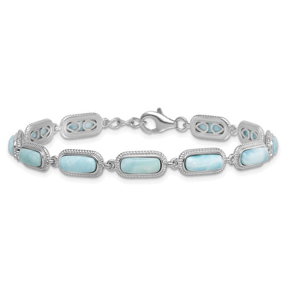 Sterling Silver Rhodium Plated Polished Larimar 7.5in w/.25in Ext Bracelet