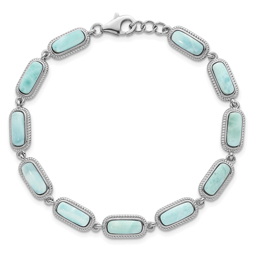 Sterling Silver Rhodium Plated Polished Larimar 7.5in w/.25in Ext Bracelet