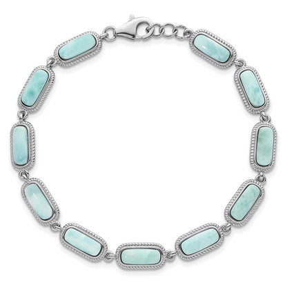 Sterling Silver Rhodium Plated Polished Larimar 7.5in w/.25in Ext Bracelet