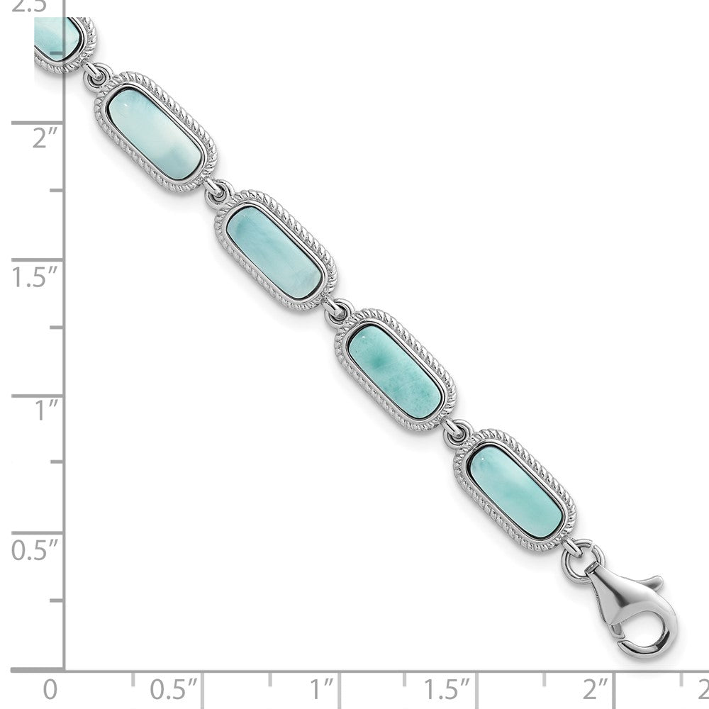 Sterling Silver Rhodium Plated Polished Larimar 7.5in w/.25in Ext Bracelet
