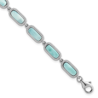 Sterling Silver Rhodium Plated Polished Larimar 7.5in w/.25in Ext Bracelet