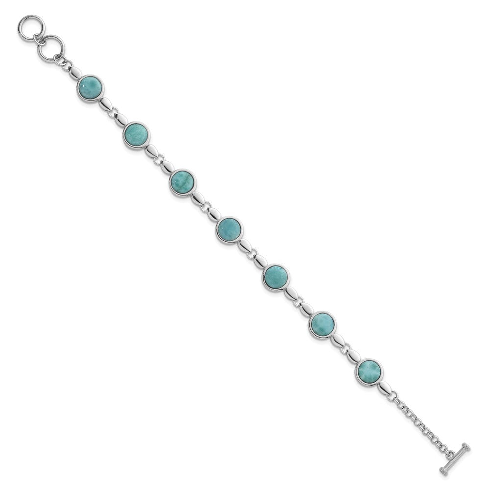 Sterling Silver Rhodium Plated Polished Fancy Larimar 8in Toggle Bracelet