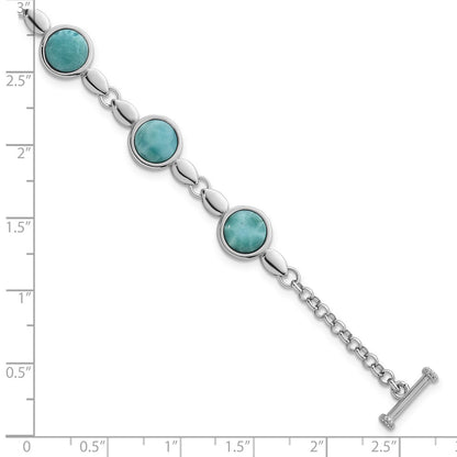 Sterling Silver Rhodium Plated Polished Fancy Larimar 8in Toggle Bracelet