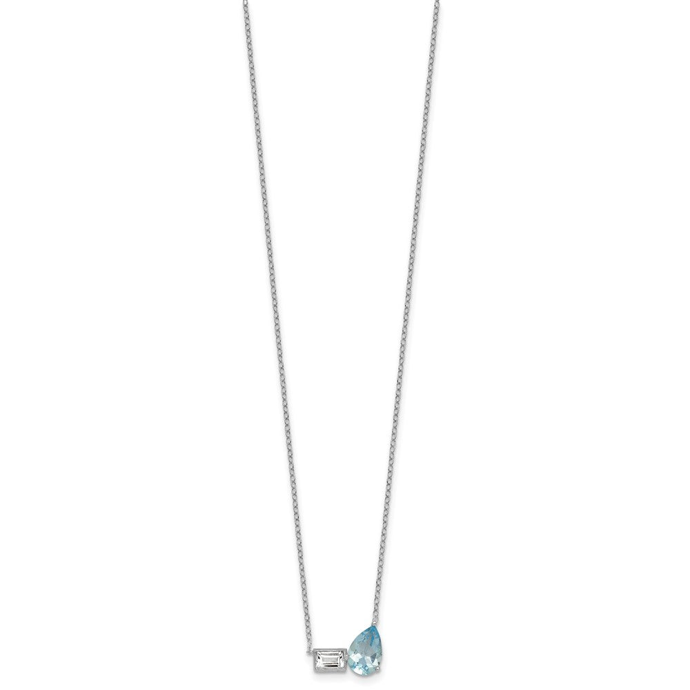 Sterling Silver Rhodium Plated Bt and White Topaz Pear Rectangle 16in w/2in Ext Necklace